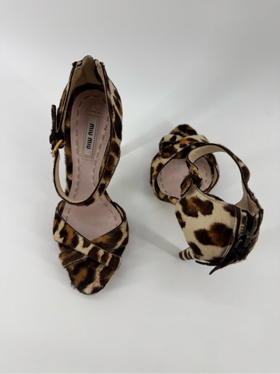 Miu Miu Shoes - Miu Miu Leopard Print Calf Hair Crisscross Ankle Strap Heels Sz37.5 Authenticate